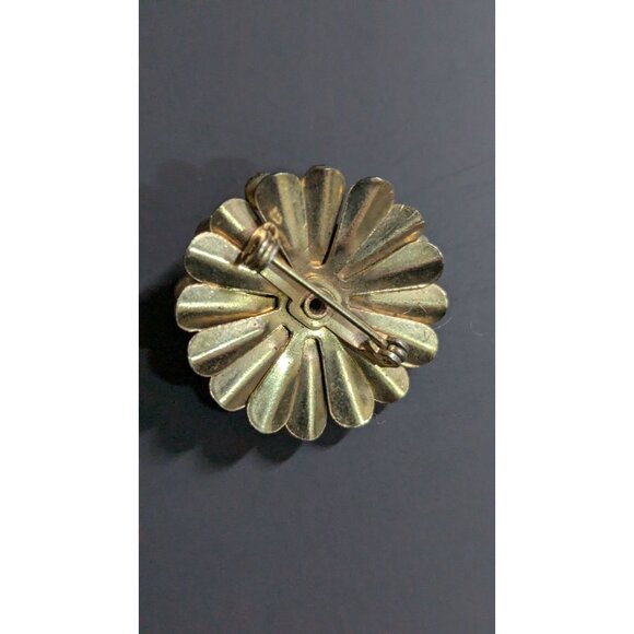 Vintage Floral Brooch  Blue & Clear Rhinestones Retro  Jewelry Pin Gold tone - Picture 6 of 6